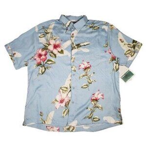Cubavera Men's  Short Sleeve Flower Blue Bell 425 Herencia Hawaiian Shirt XL